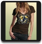 Women's deep v-neck- fine jersey t-shirt- Braun Motiv: Death Eckig -M, L, XL