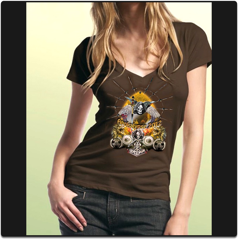 Women's deep v-neck- fine jersey t-shirt- Motiv:Apokalypse-Braun- M, L, XL